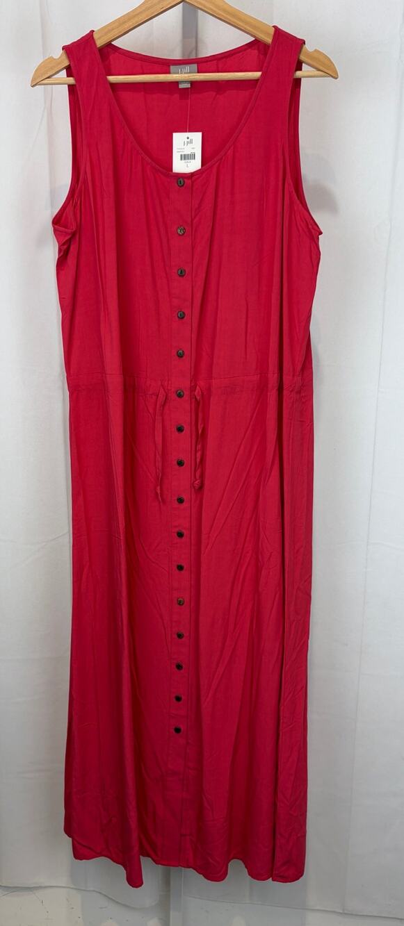 NWT J. JILL Sleeveless Maxi Tank Dress Button Up Cinch Waist Rayon Gala Red L